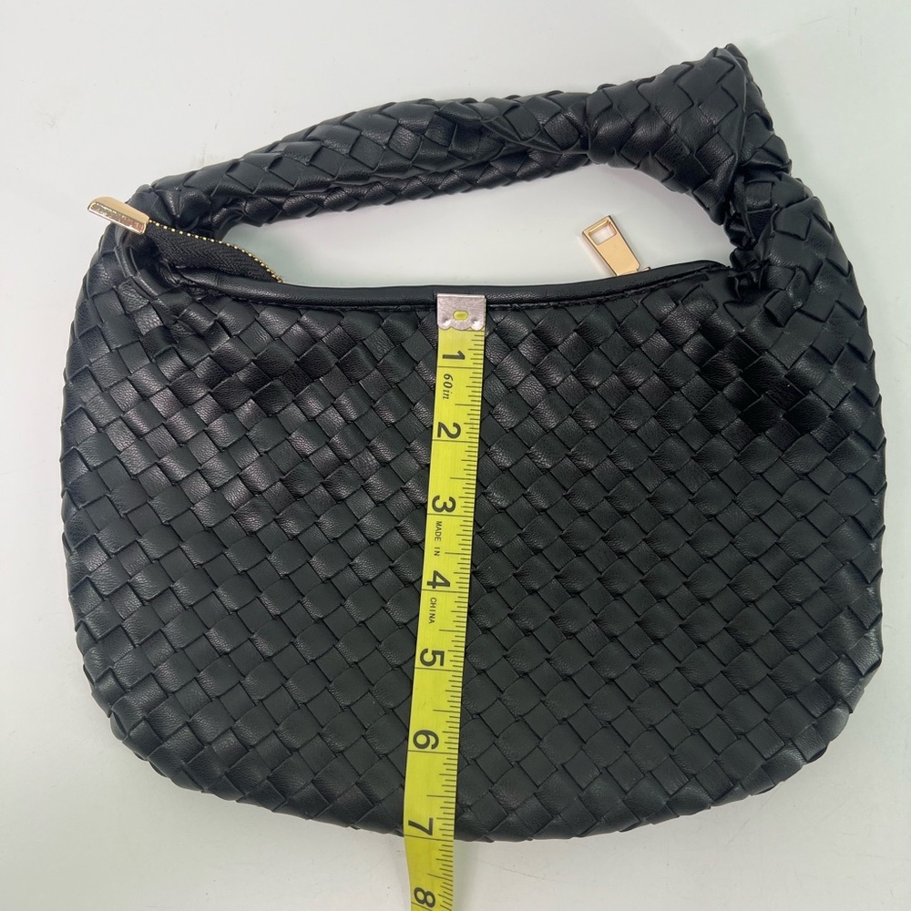 Melie Bianco Black Drew Small Woven Hobo Bag With Knot and Zipper - Picture 9 of 10